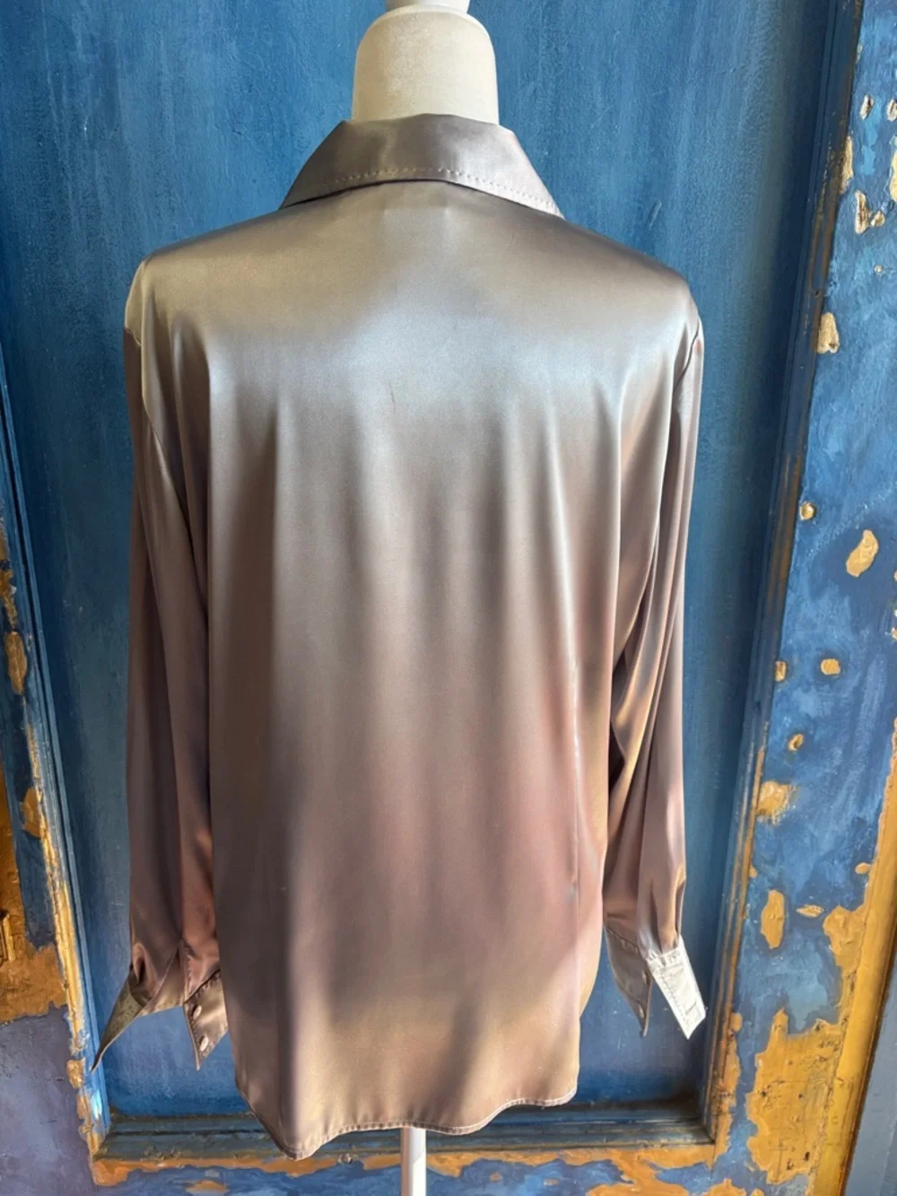 Men's Satin Button-Up Shirt in Taupe